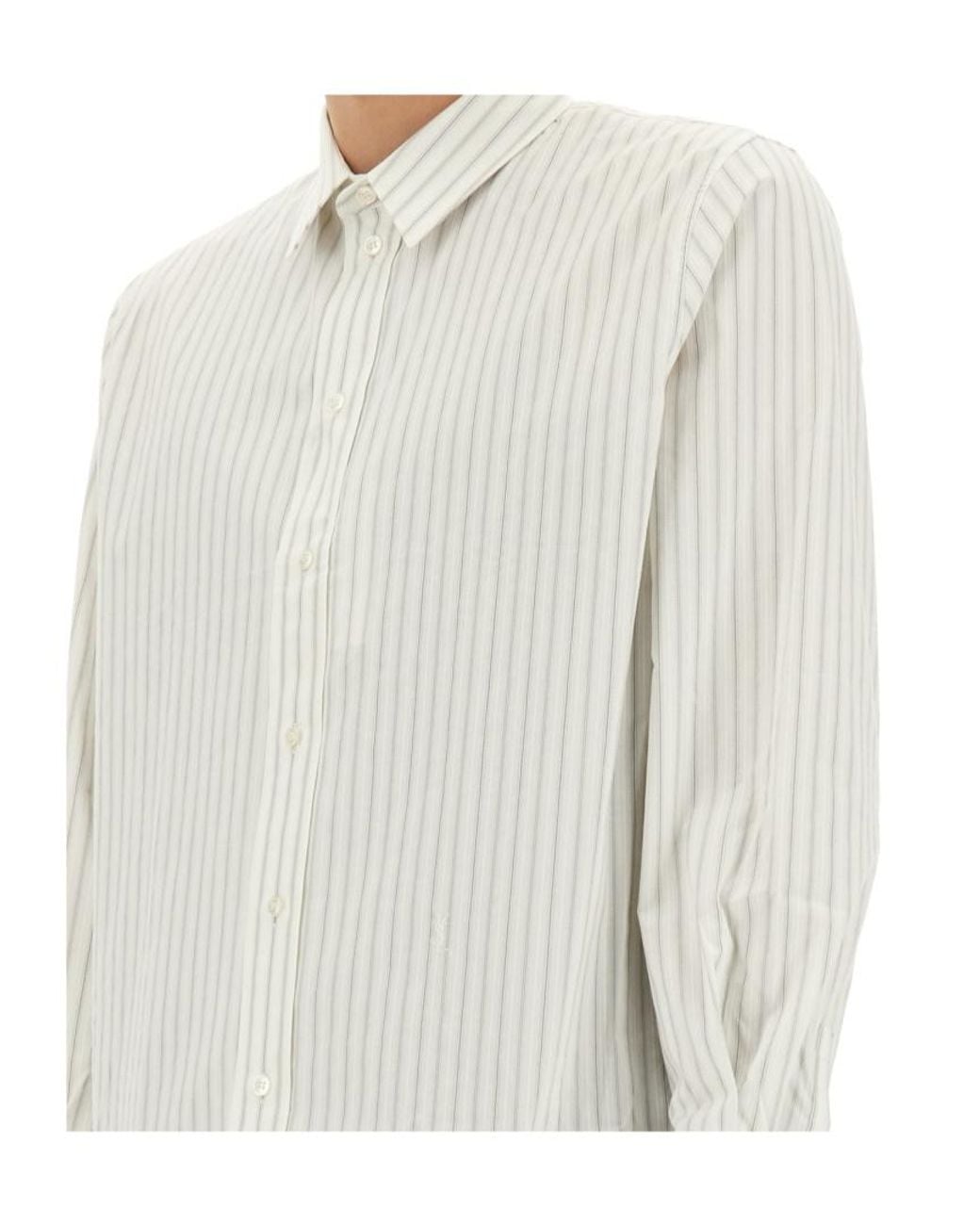 Saint Laurent White Cassandre Button-Up Striped Shirt for men