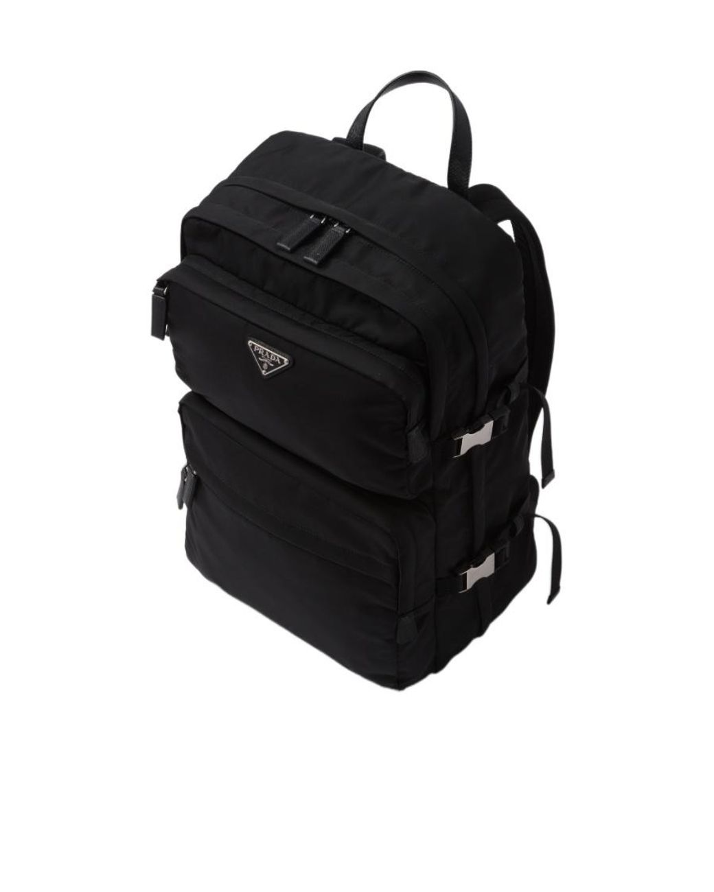 Prada Black Logo Plaque Zipped Backpack for men