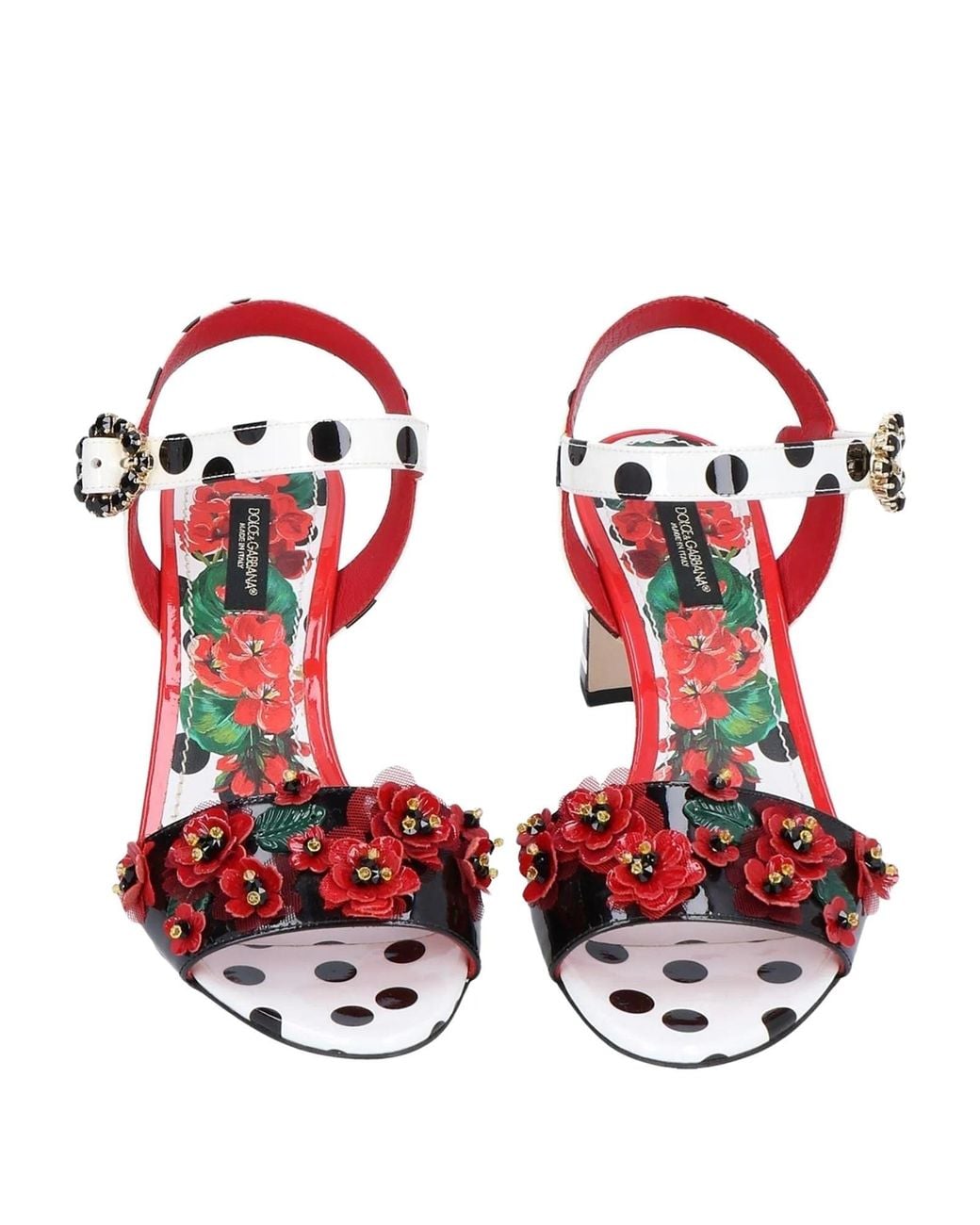Dolce & Gabbana Red Round-Toe Open-Back Polka Dot Sandals