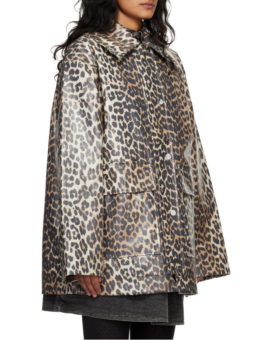 Ganni Gray Laminated Animal-Print Jacket