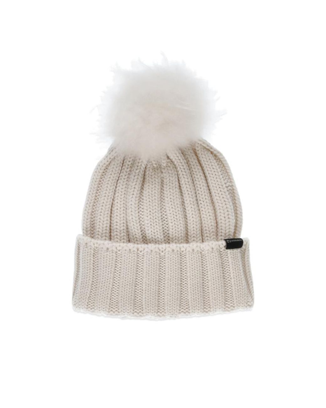 Woolrich White Logo Patch Pompom Detailed Beanie