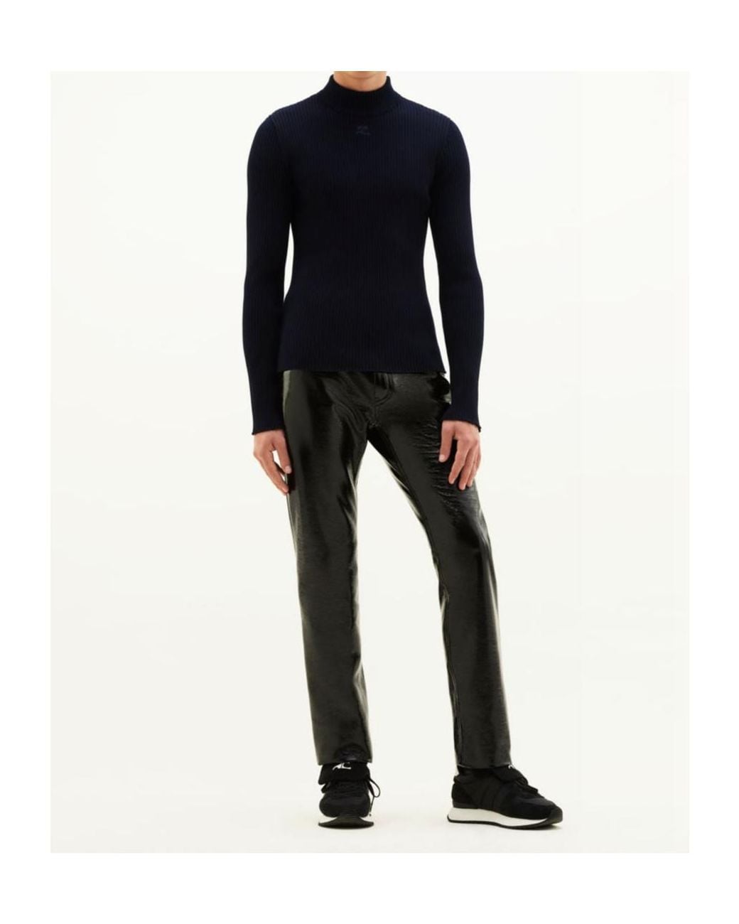 Courreges Blue Rib-Knit Mock-Neck Jumper for men