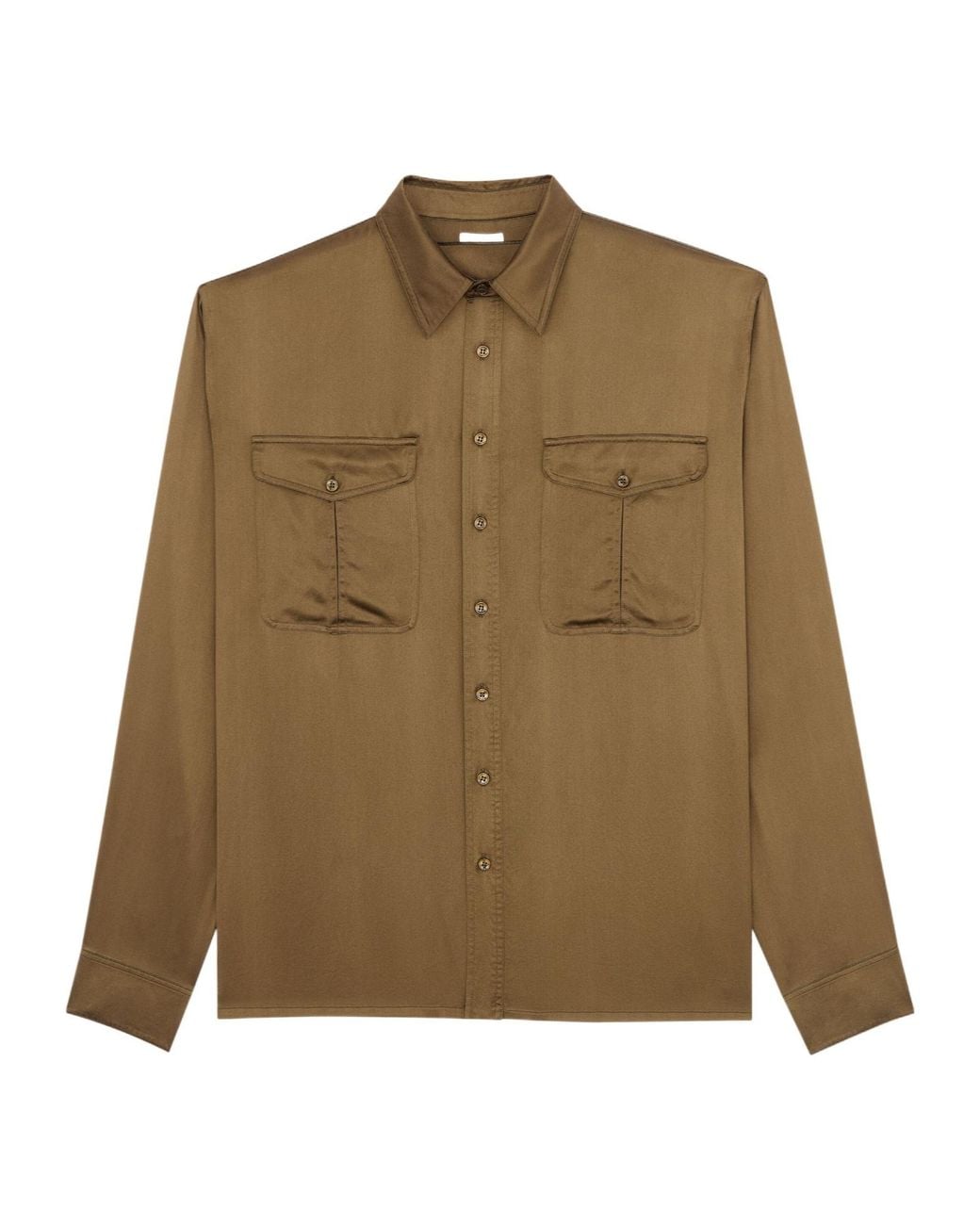 Saint Laurent Green Button-Up Long-Sleeved Shirt for men