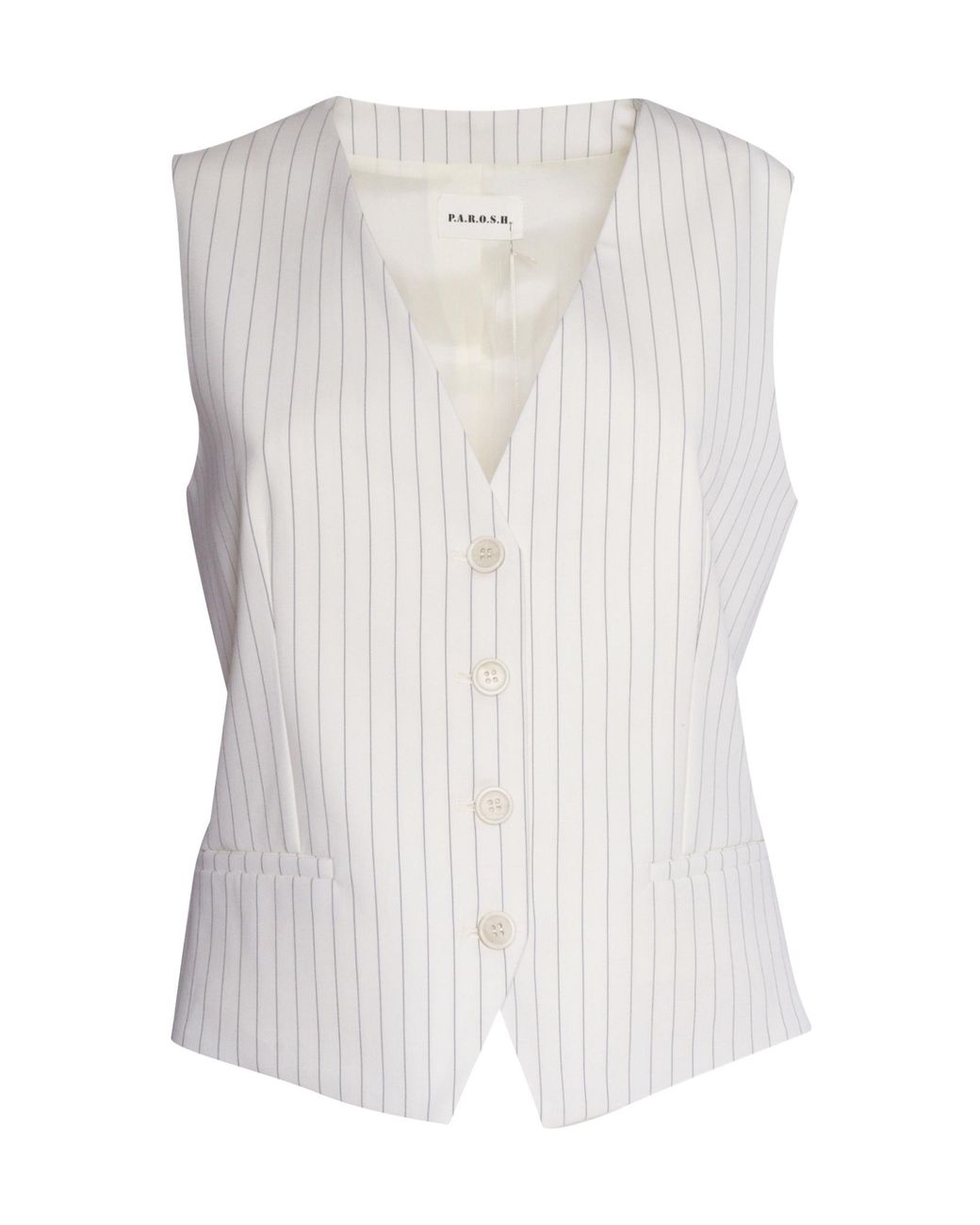 P.A.R.O.S.H. White Striped V-Neck Button-Up Vest