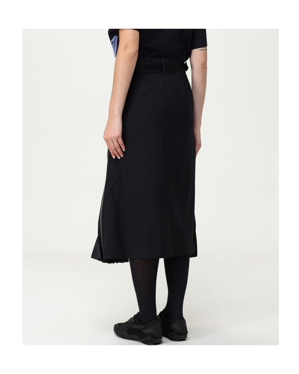 Sacai Black Zip Detailed Pleated Skirt