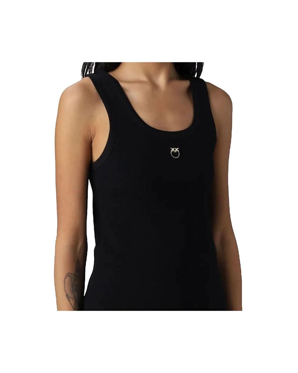 Pinko Black Love Birds Logo Ribbed Tank Top