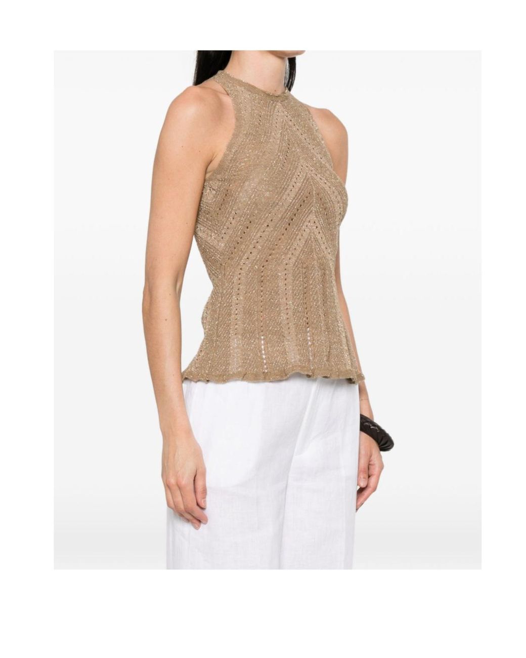 Twinset Natural Openwork Halterneck Knitted Top