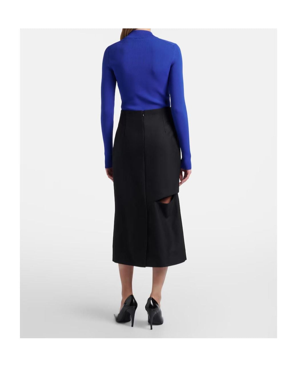 Jil Sander Black Cutout Wool And Mohair Midi Skirt