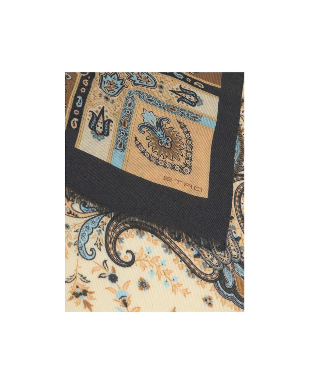 Etro Natural Wool And Silk Scarf With Paisley Motif And Floral Details