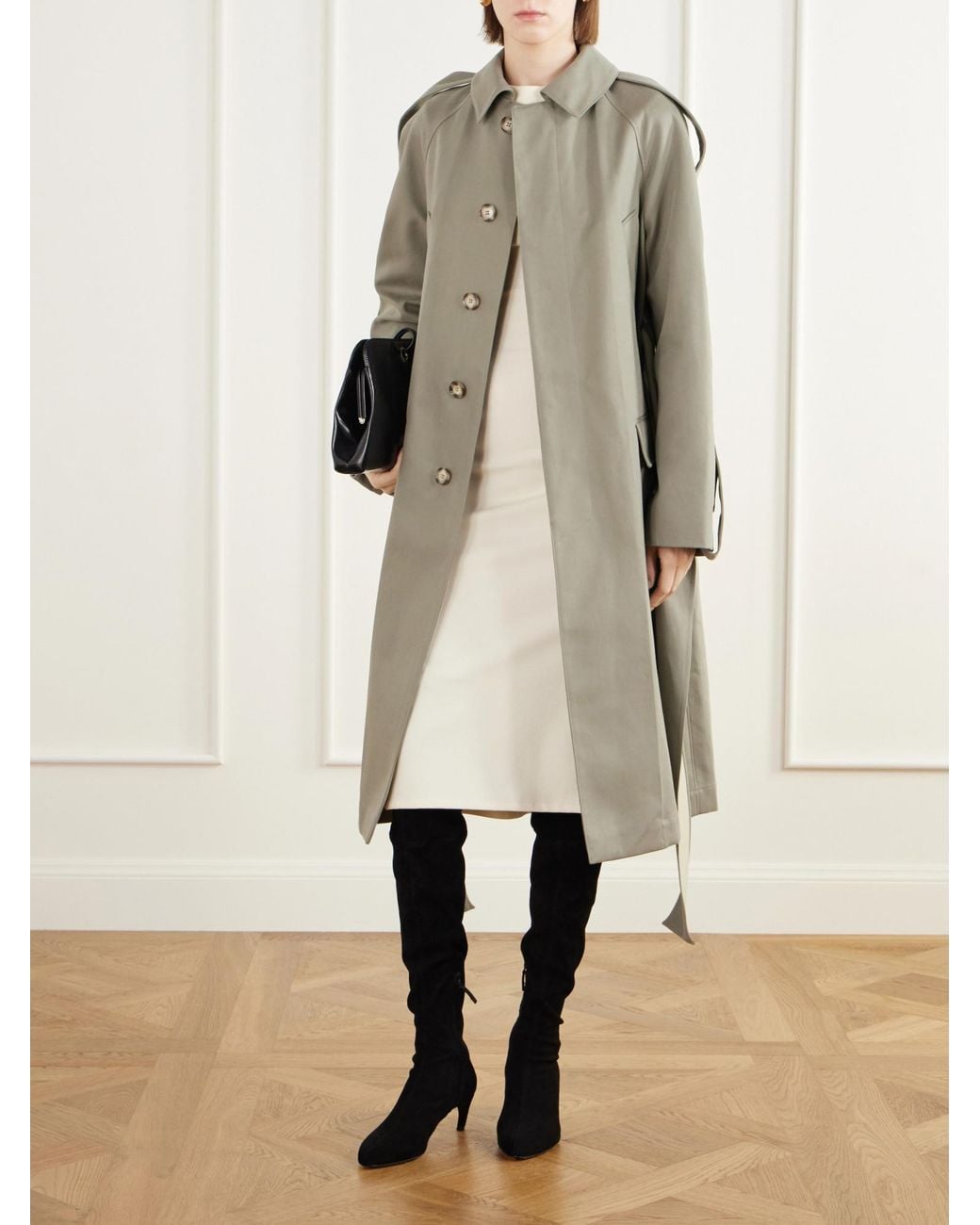 Victoria Beckham Natural Belted Cotton-Gabardine Trench Coat