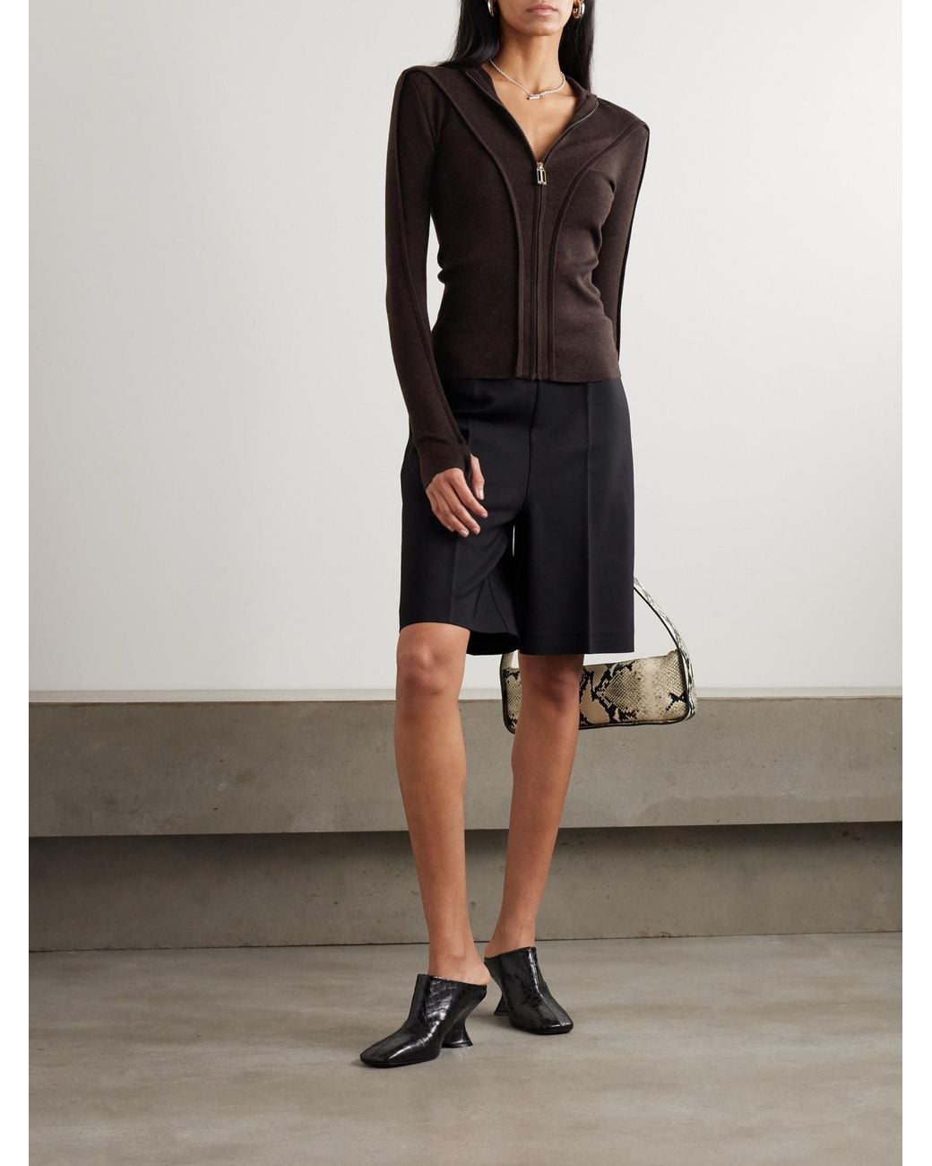 Victoria Beckham Brown Simple Zip-Up Hoodie