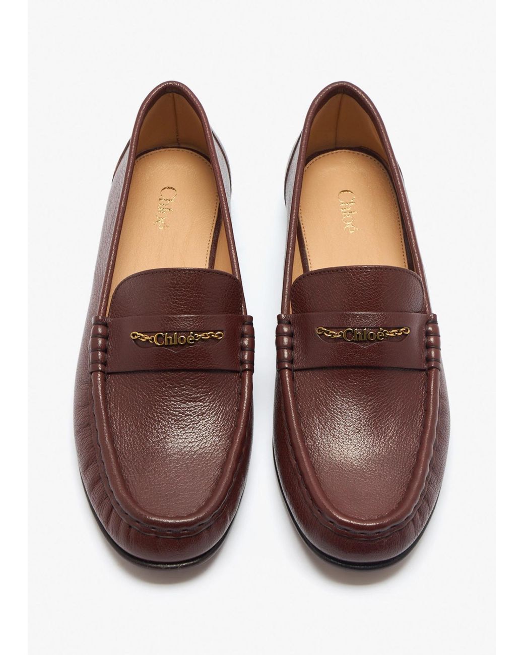 Chloé Brown Chain-Detail Loafers