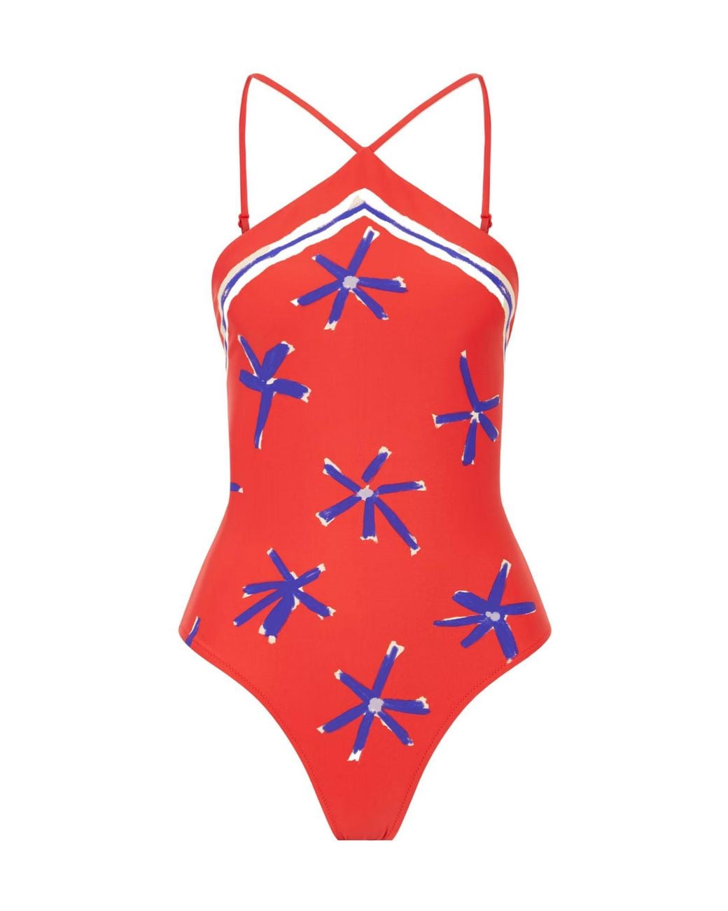 Staud Red Cadence Printed Halterneck One-Piece
