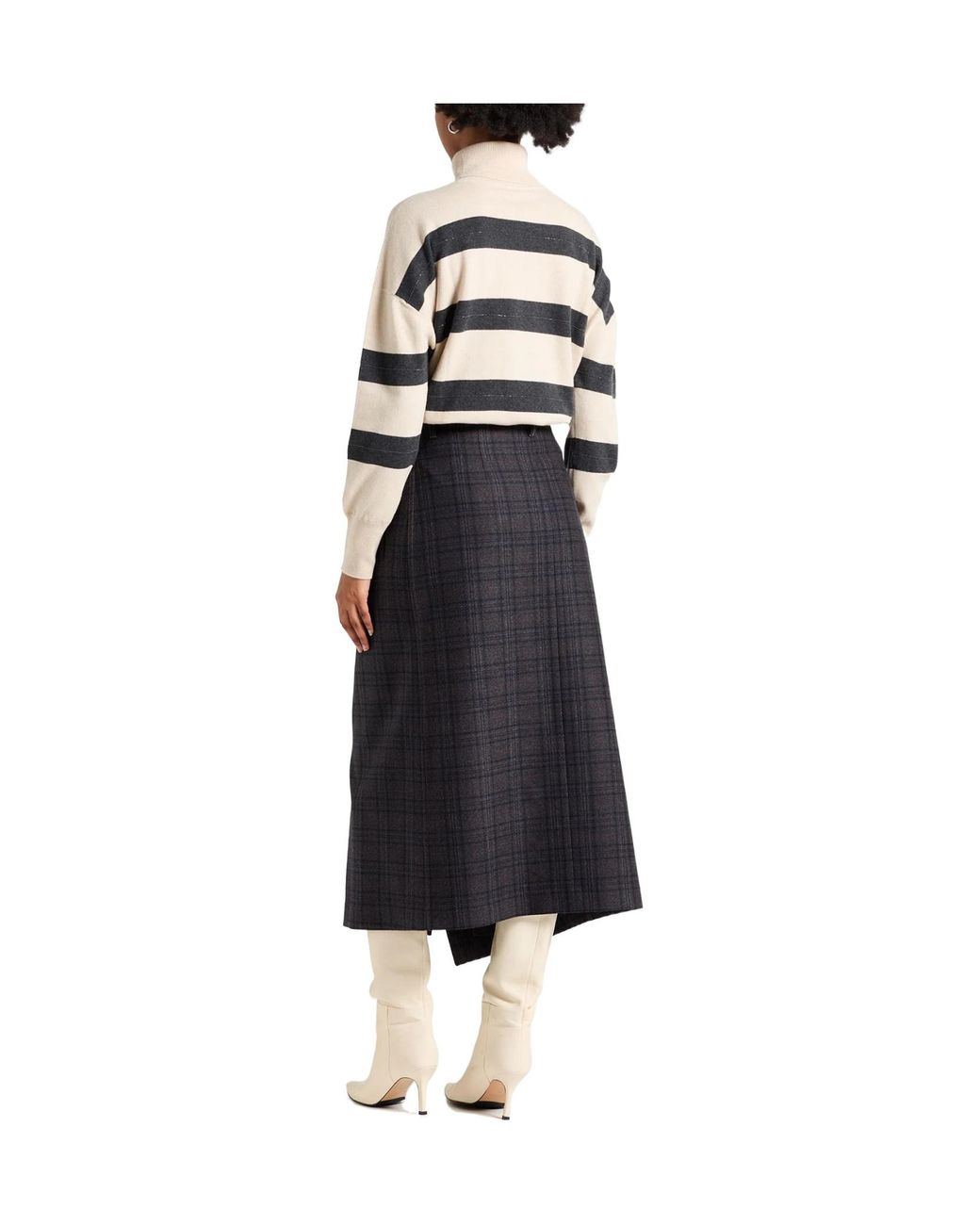 Brunello Cucinelli Black Plaid Wrap Skirt