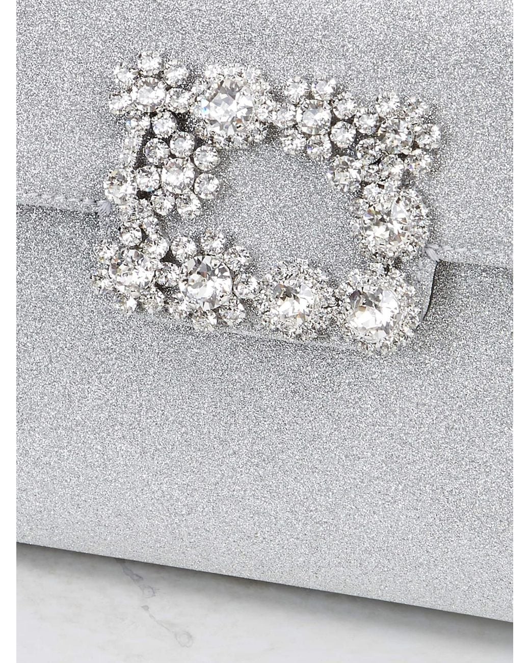 Roger Vivier Gray Flower Strass Buckle Clutch Bag