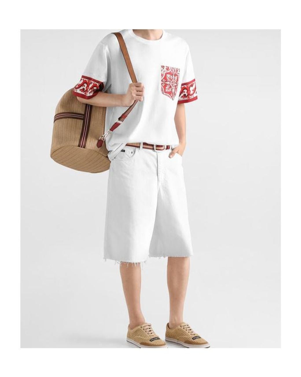 Dolce & Gabbana White Majolica-Printed Crewneck T-Shirt for men
