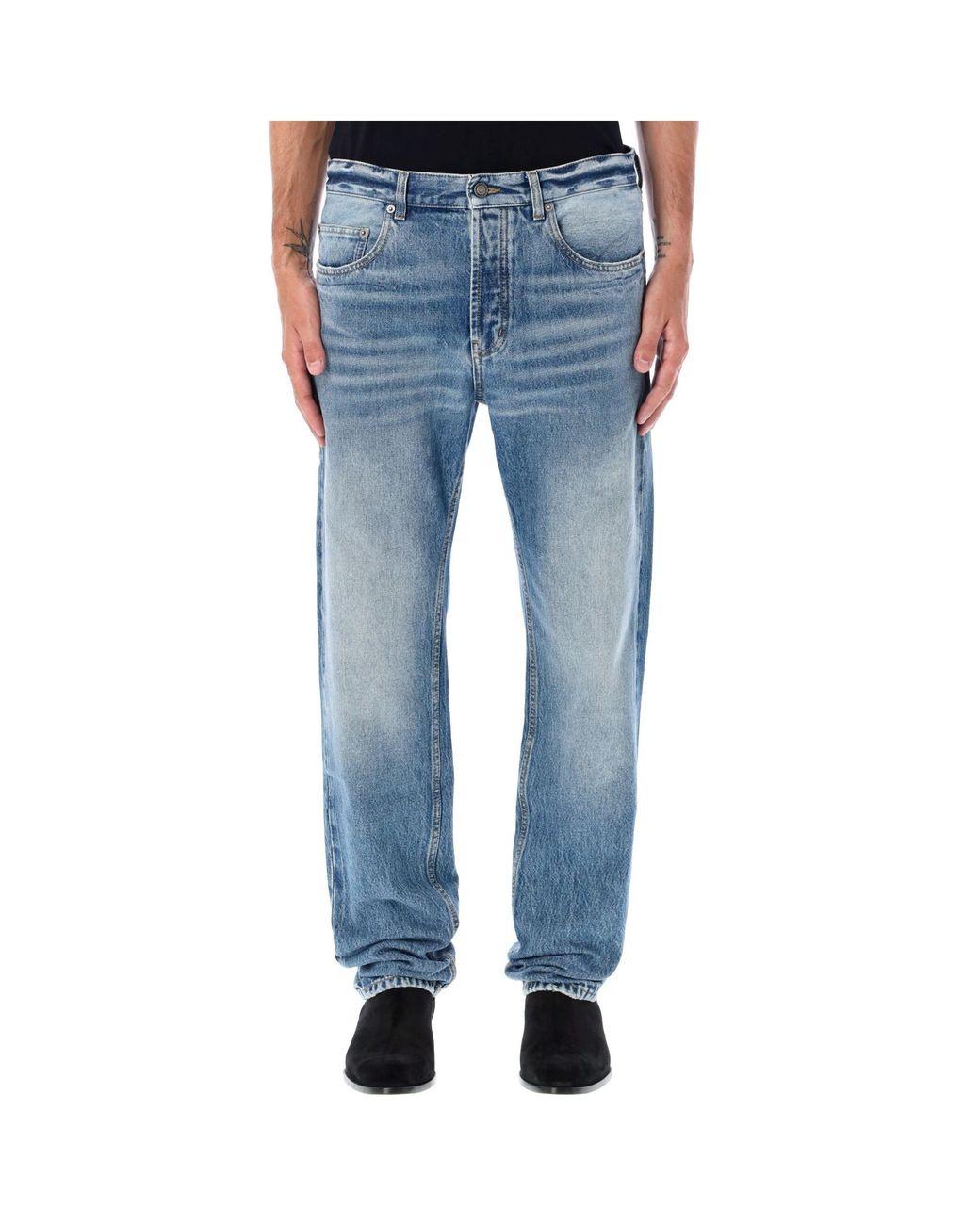 Saint Laurent Blue Button Detailed Straight Leg Jeans for men