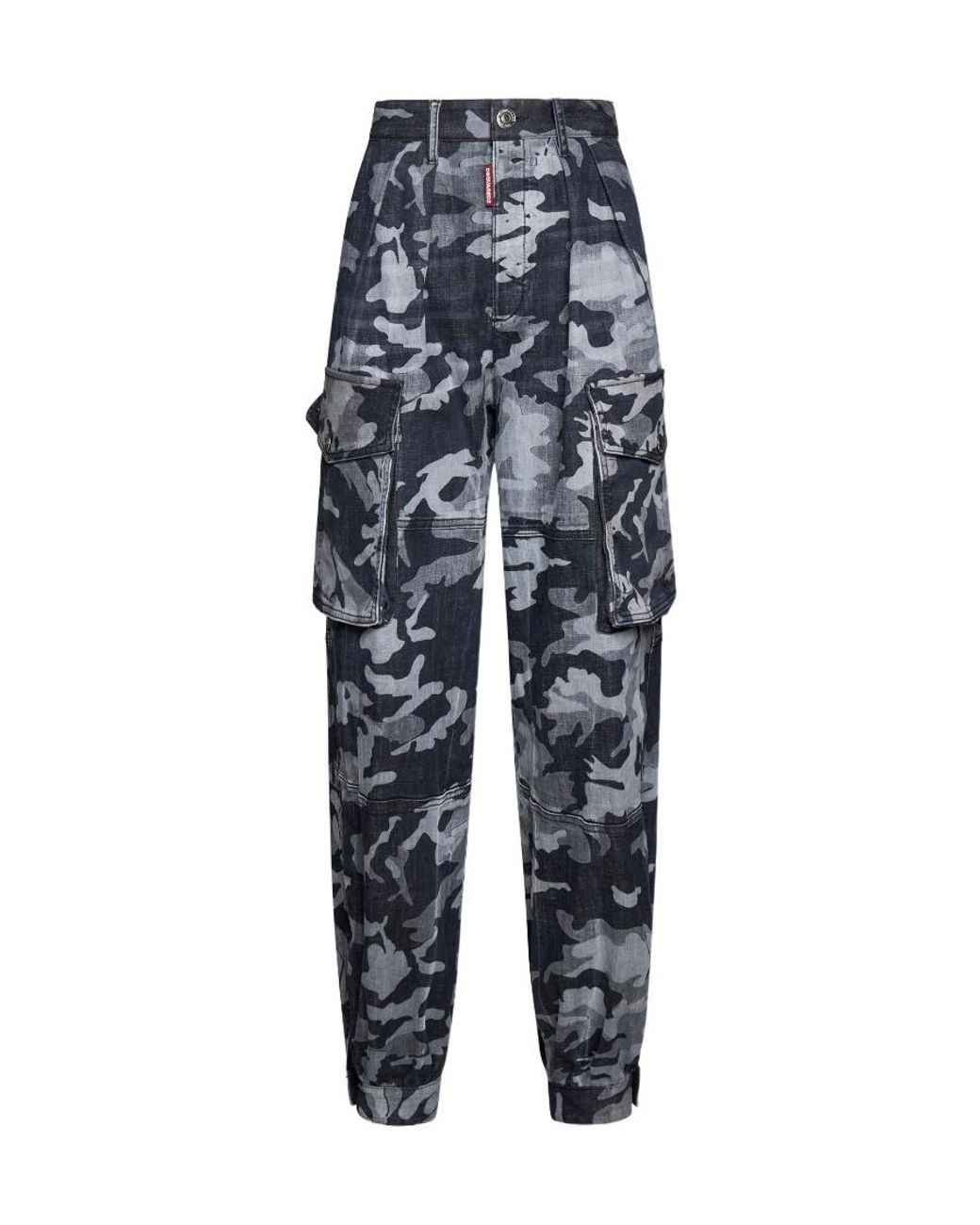 DSquared² Blue Camouflage-Print High Waist Tousers