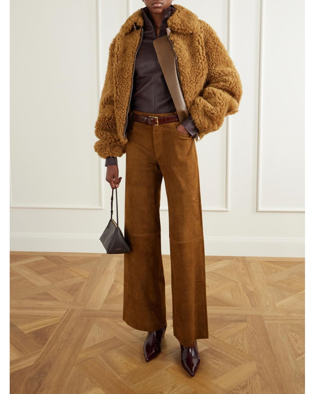 Stouls Brown Lilou Cropped Suede Wide-Leg Pants