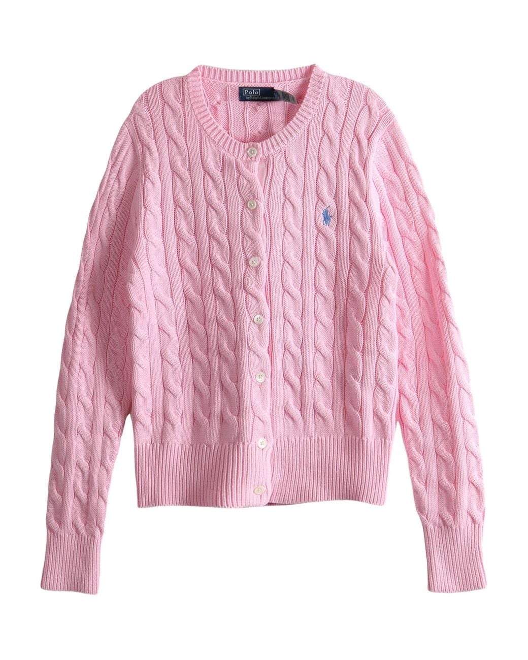 Polo Ralph Lauren Pink Cable-Knit Cotton Crewneck Cardigan