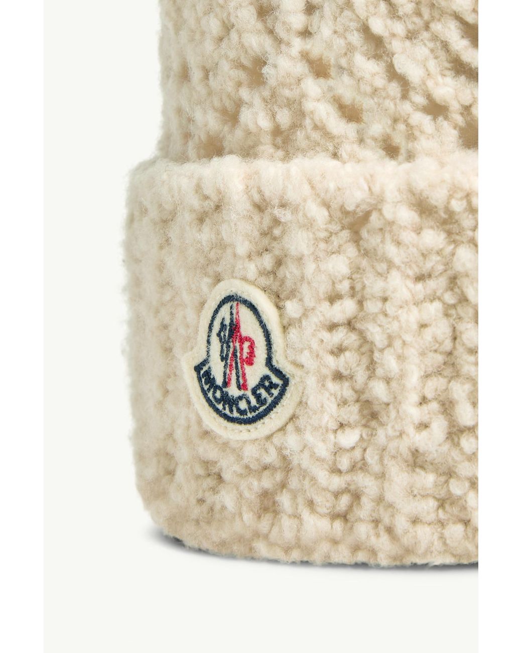 Moncler Natural Wool Blend Beanie With Pom Pom
