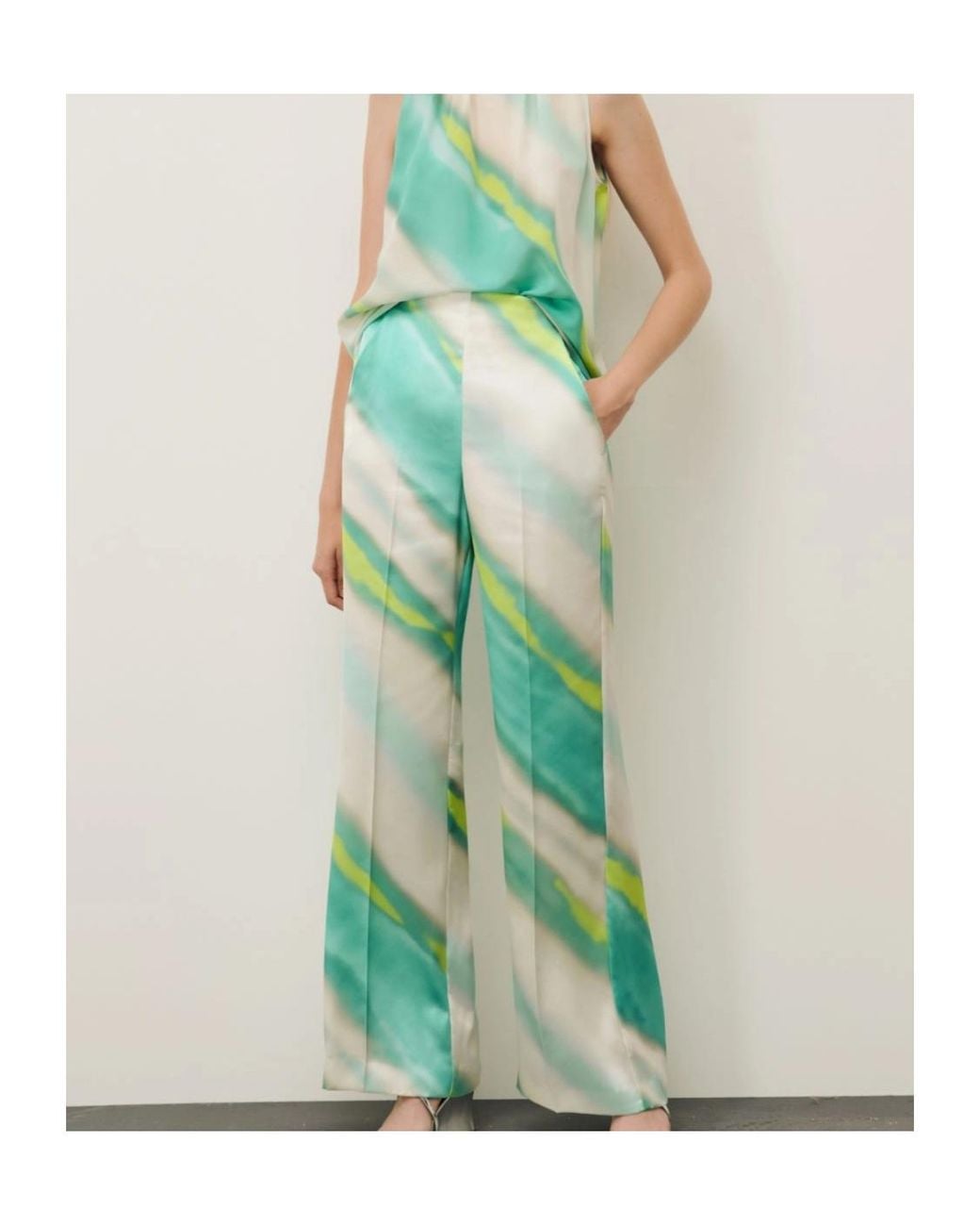 Marella Green Patterned Casual Trousers