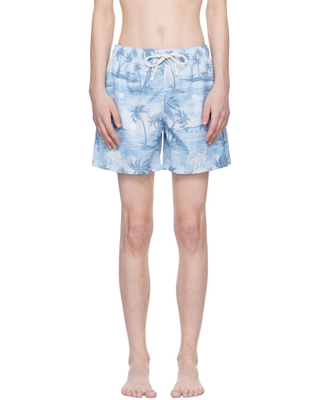 Palm Angels Blue Sunset Printed Drawstring Swim Shorts for men