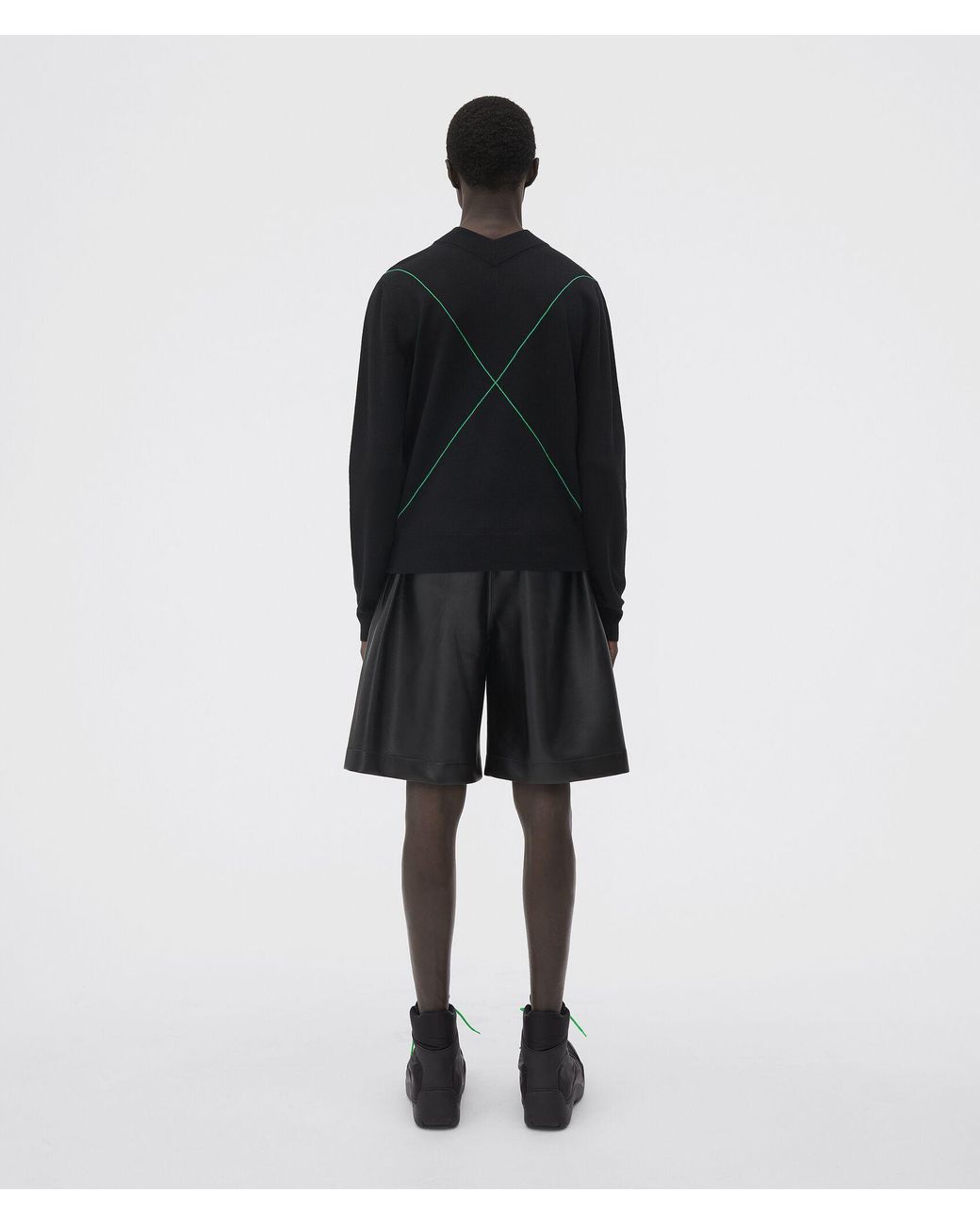 Bottega Veneta Black Contrast-Stitch V-Neck Knitted Jumper for men