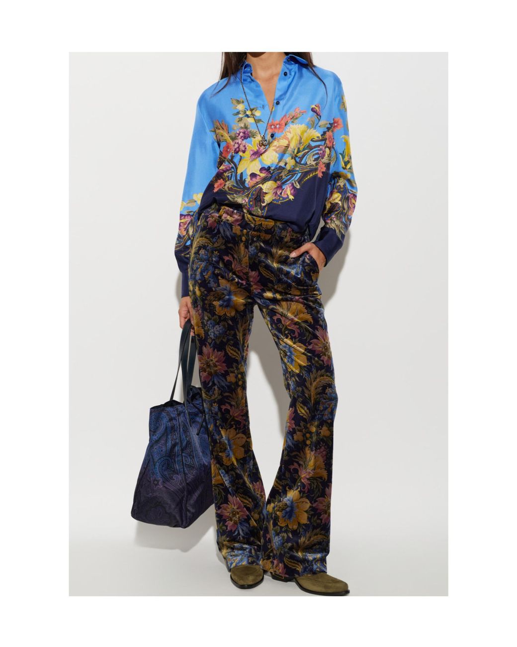 Etro Blue Floral Print Shirt Tops