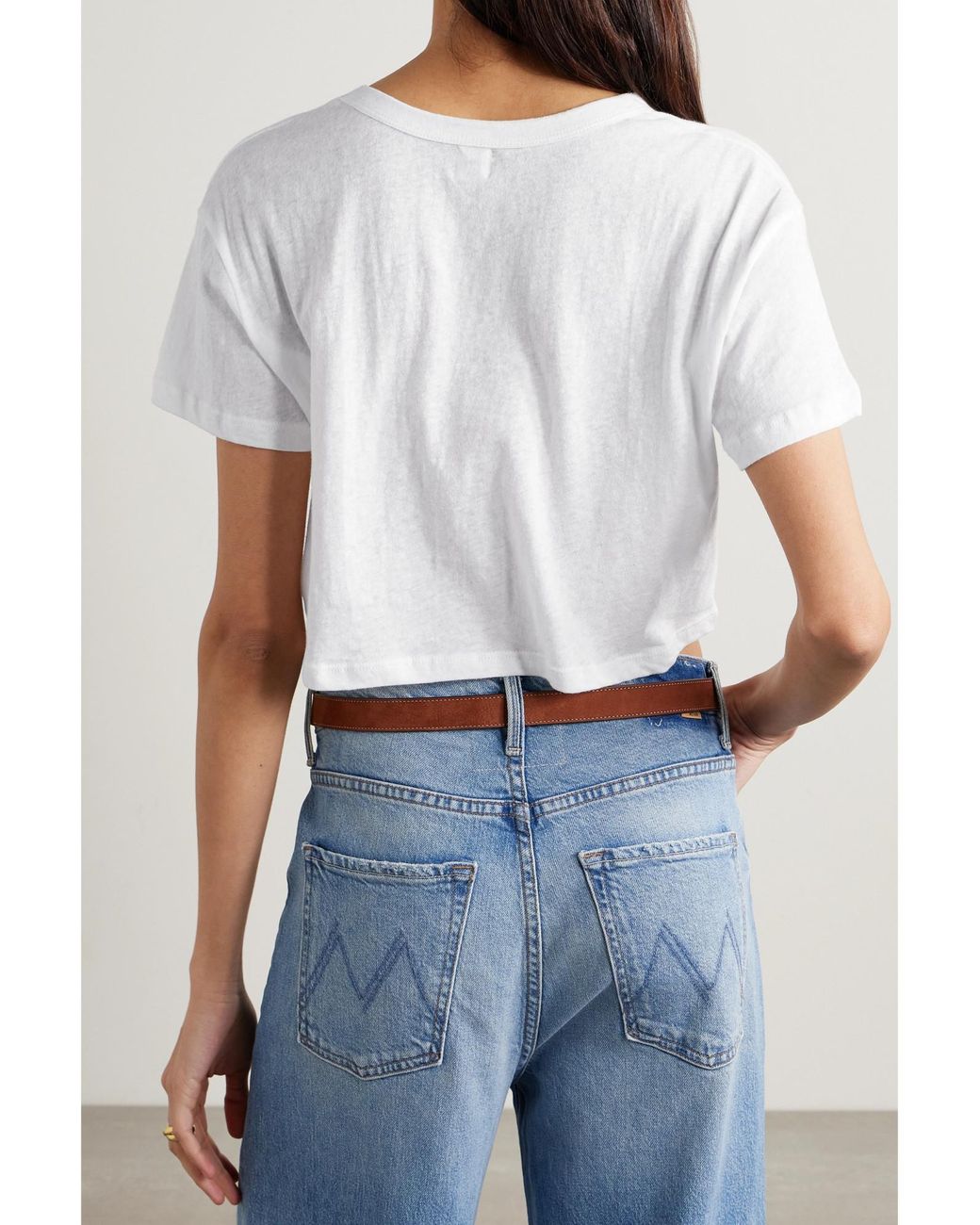 Leset White Cropped Slub Cotton-Jersey T-Shirt