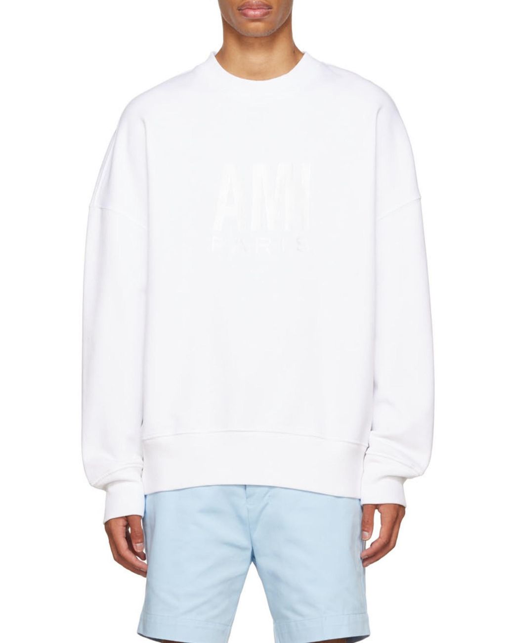 AMI White Tonal Logo-Embroidered Sweatshirt for men
