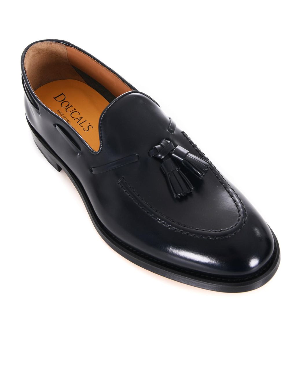Doucal's Blue Almond Toe Tasseled Loafers for men