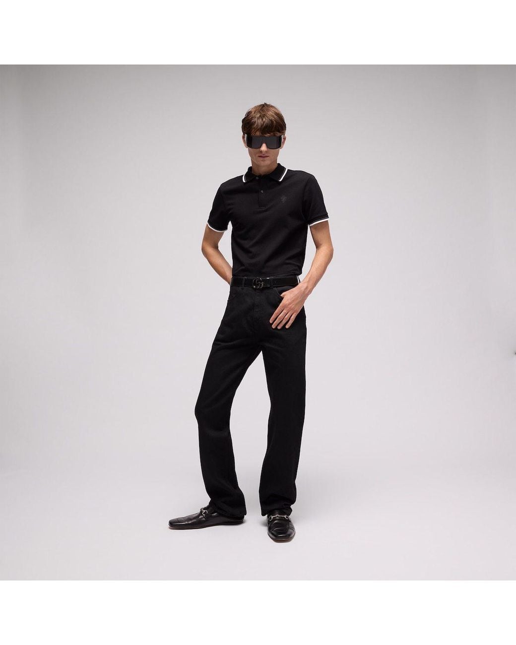 Gucci Black Cotton Piquet Polo Shirt With Embroidery for men