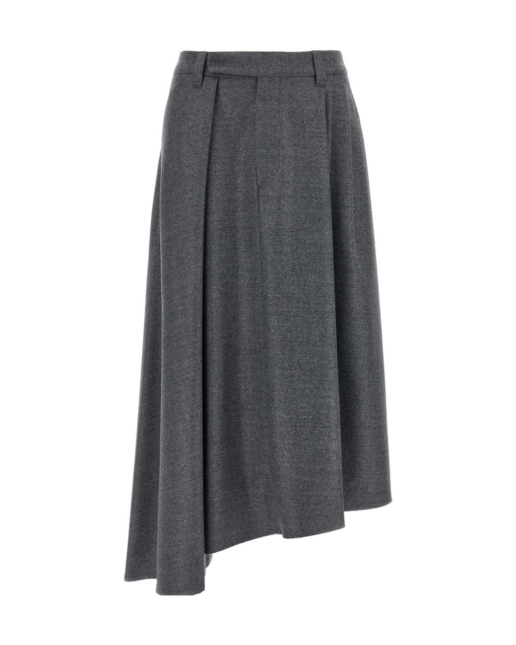 Brunello Cucinelli Gray Asymmetrical Hem Midi Skirt