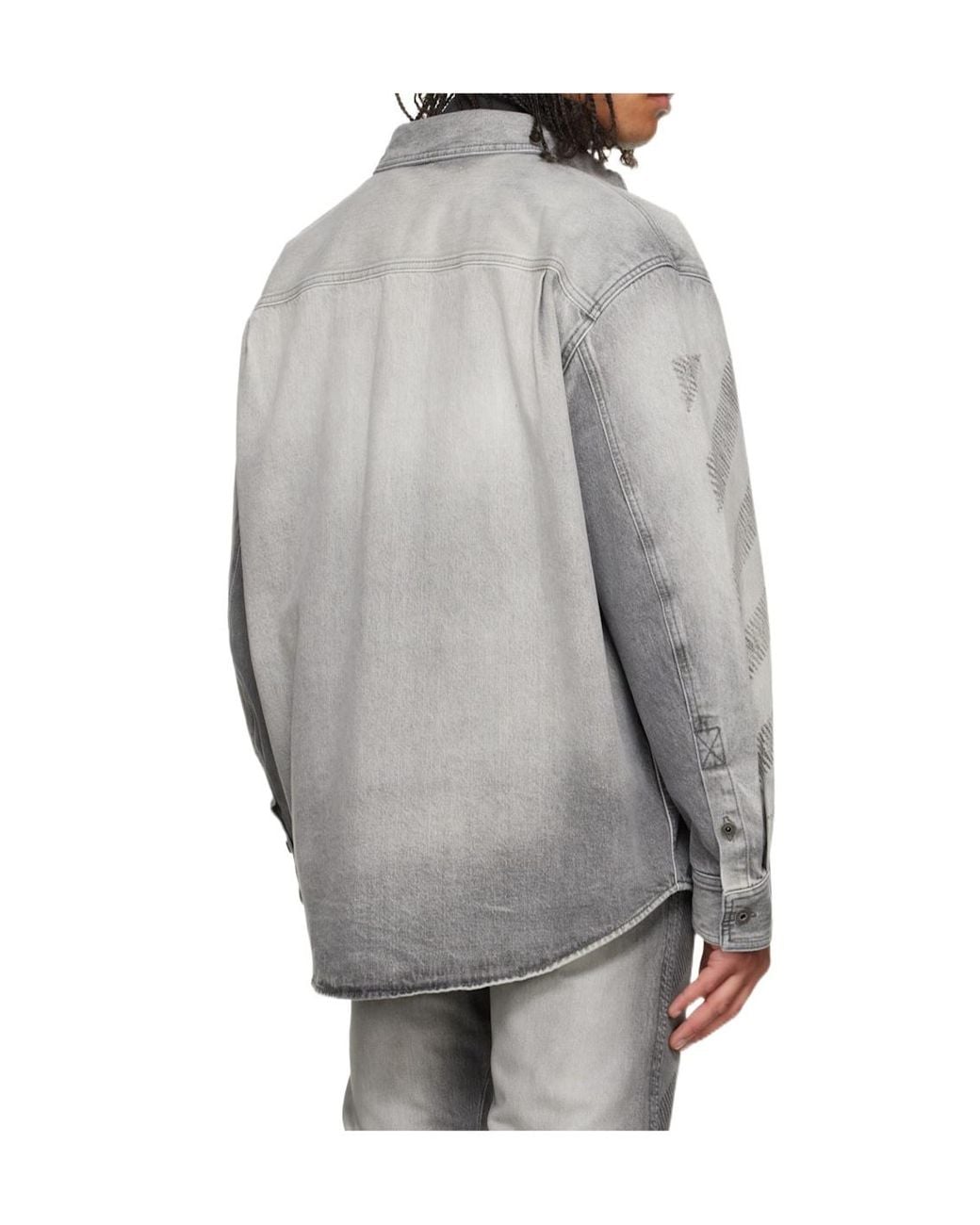Off-White c/o Virgil Abloh Gray Diagonals-Print Embroidered Denim Military Jacket for men