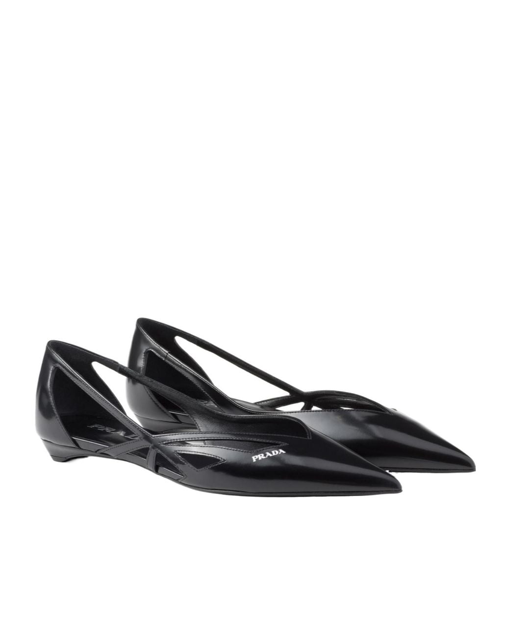 Prada Black Pointed-Toe Cut-Out Detailed Ballerinas
