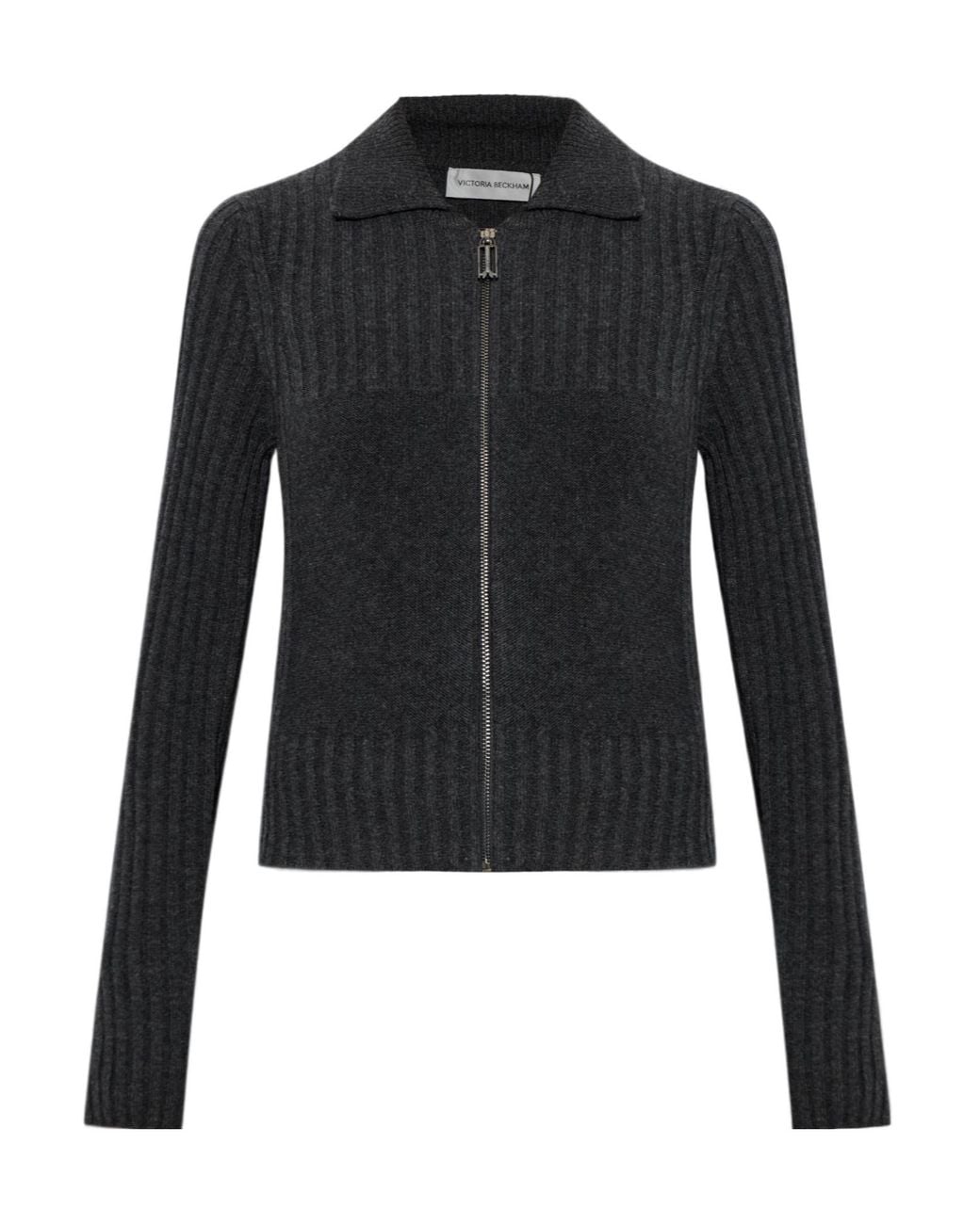 Victoria Beckham Black Ribbed Zip-Up Cardigan