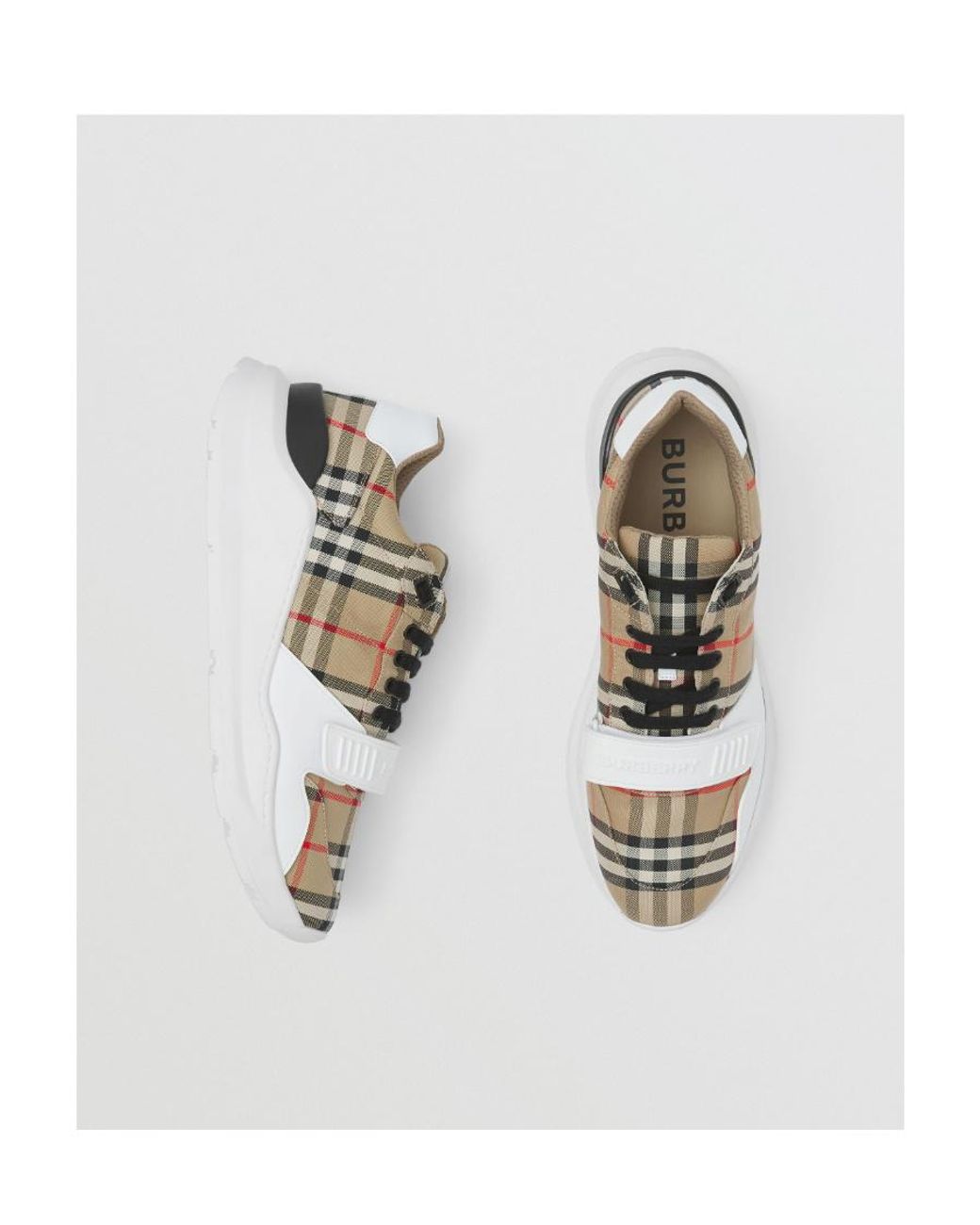 Burberry White Checked Lace-Up Sneakers for men
