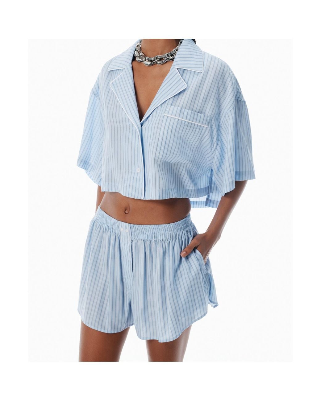 T By Alexander Wang Blue Striped Boxy Shirt