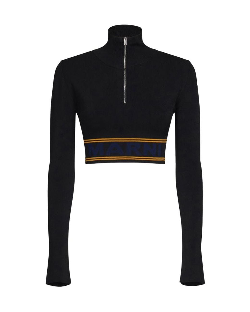 Marni Black Logo Intarsia-Knit High Neck Cropped Jumper