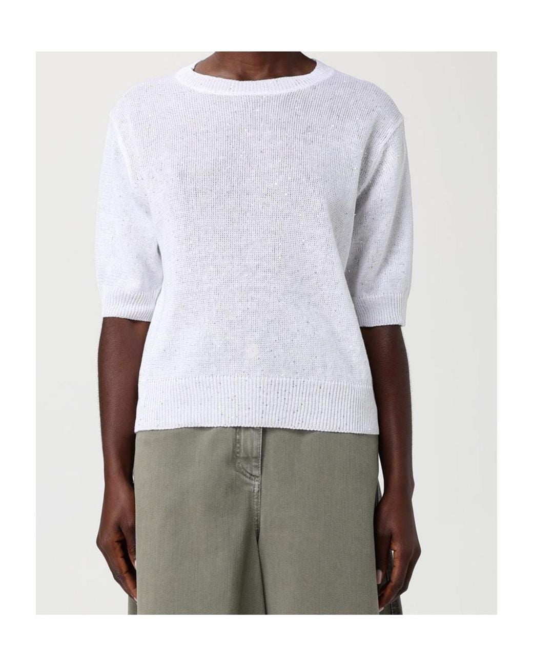 Brunello Cucinelli White Sequin Sweater