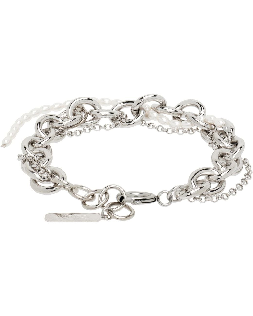 Justine Clenquet White Salem Faux-Pearl Chain Bracelet for men