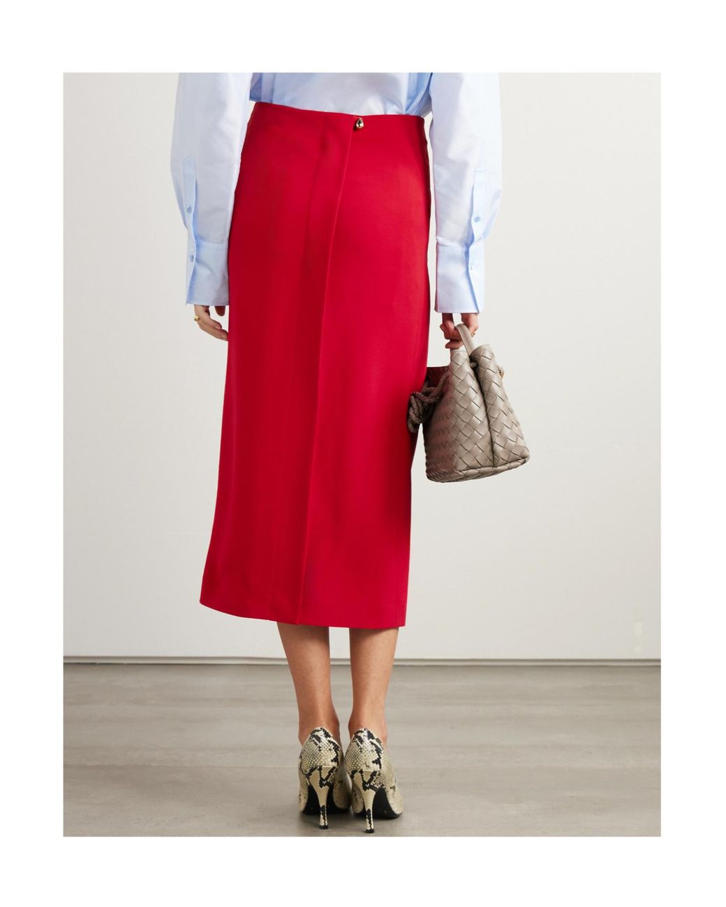 Carven Red Crepe Midi Skirt