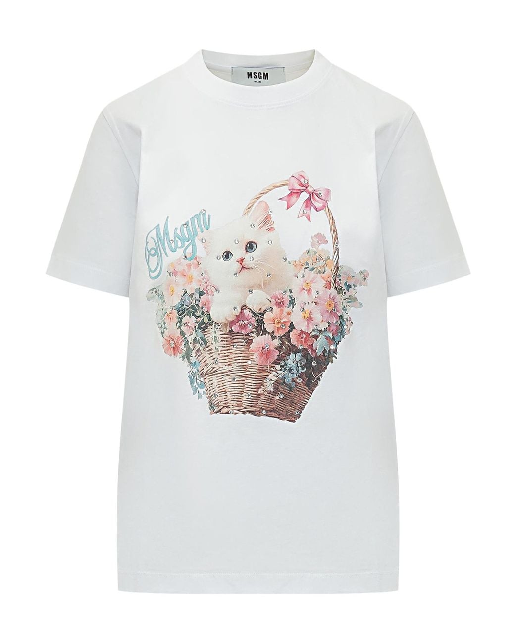 MSGM White Embellished Crewneck T-Shirt