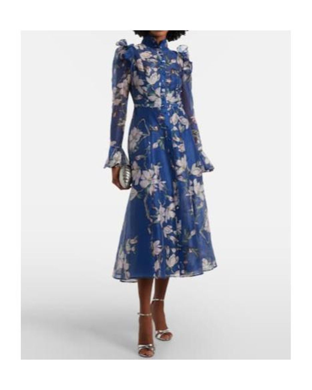 Leo Blue Katrina Floral Linen-Blend Midi Dress