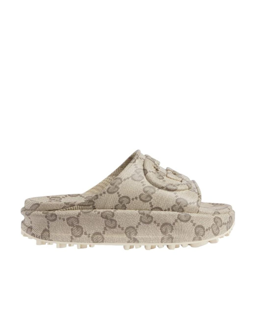 Gucci White Monogram Motif Platform Slides for men