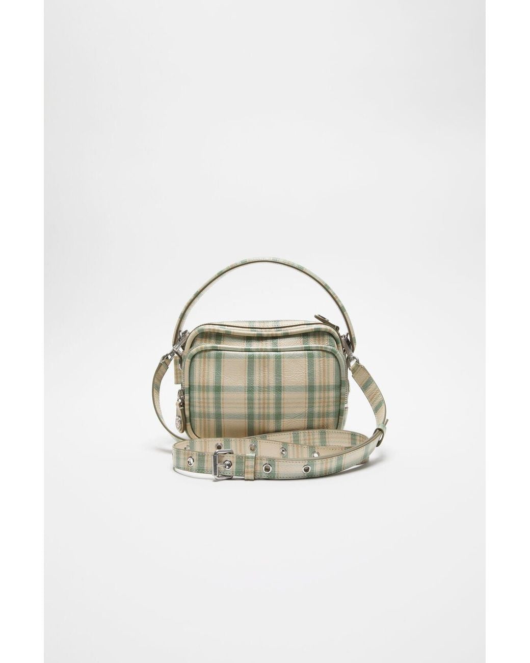 Acne Gray Check-Print Leather Cross Body Bag