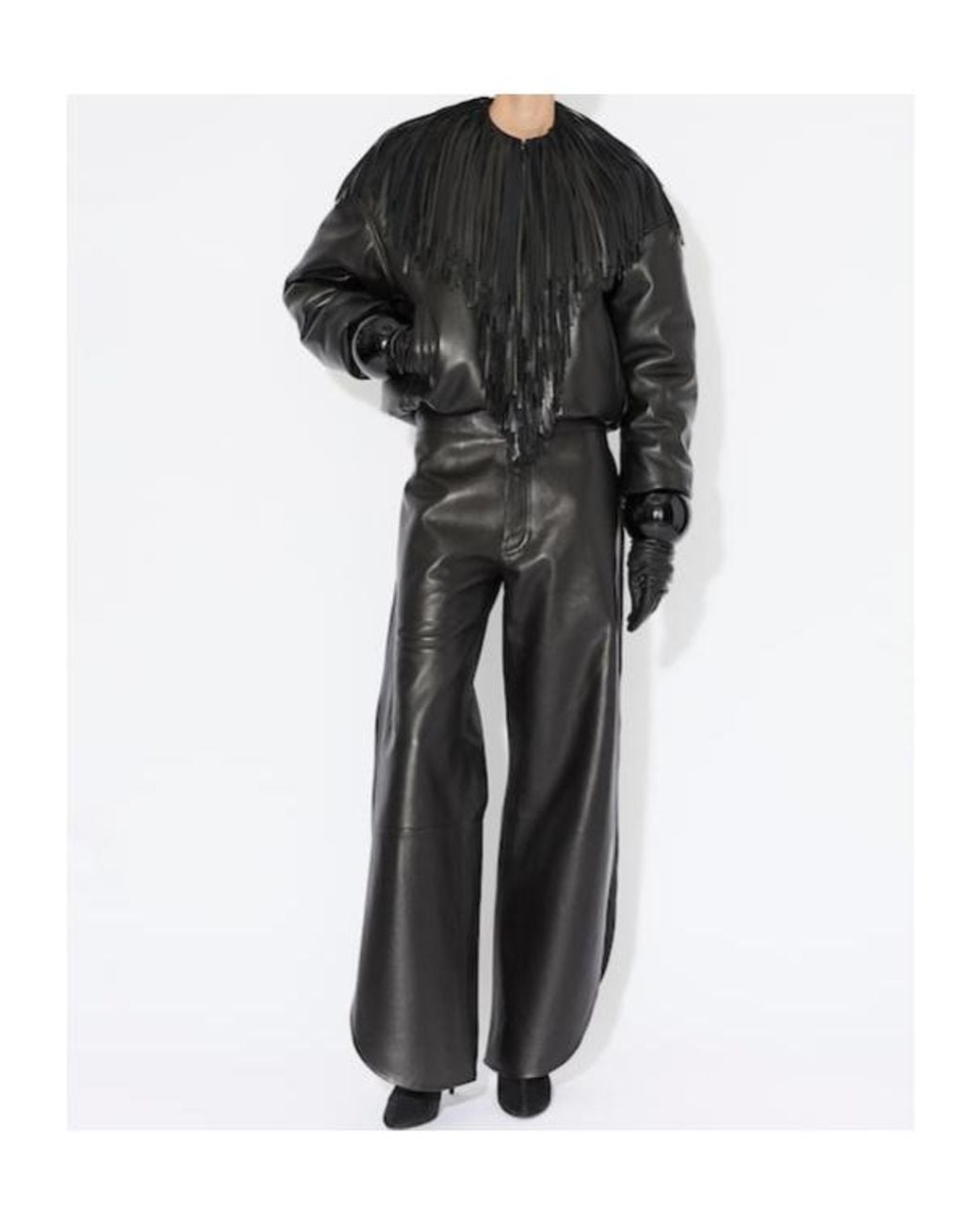 Alaïa Black Alaïa Fringed Leather Bomber Jacket
