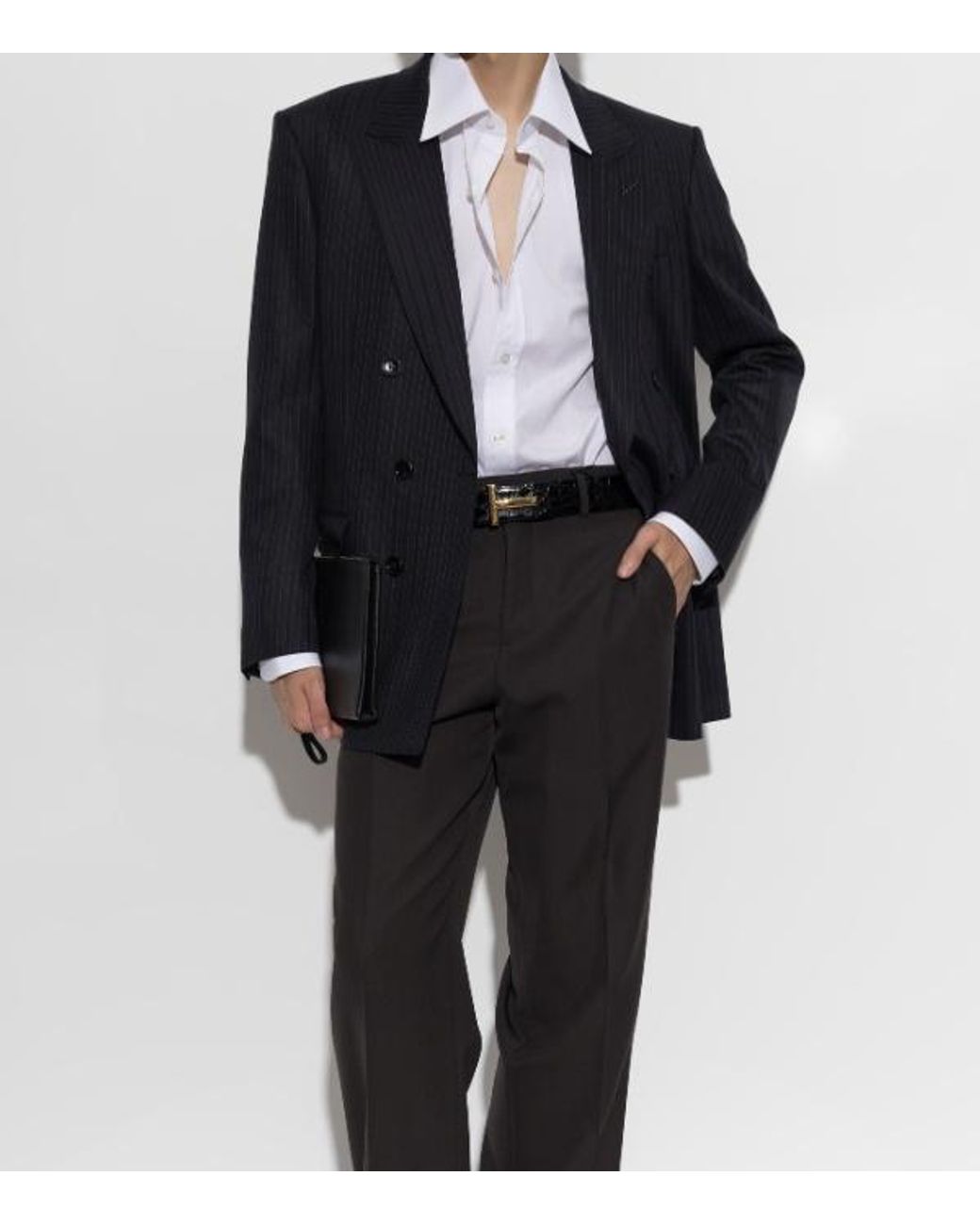 Tom Ford Blue Pinstriped Double-Breasted Blazer for men