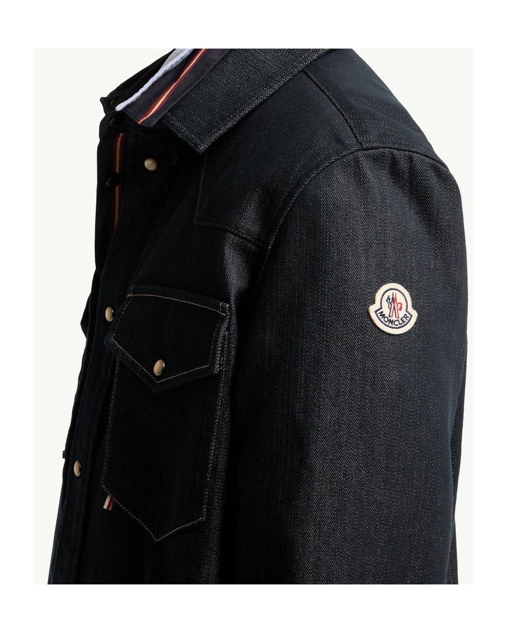 Moncler Blue Logo Patch Denim Overshirt for men